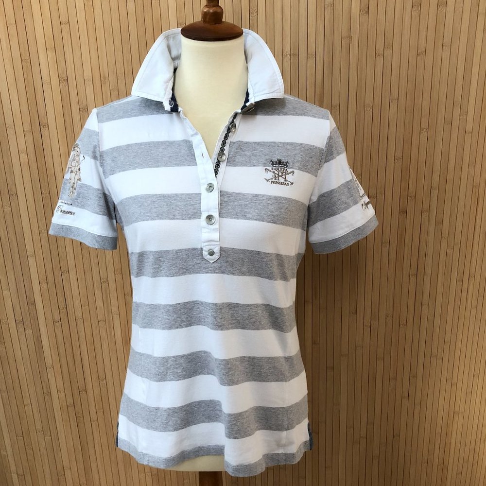 L’ARGENTINA Polo Shirt Top Striped with Beautiful Details Size M
